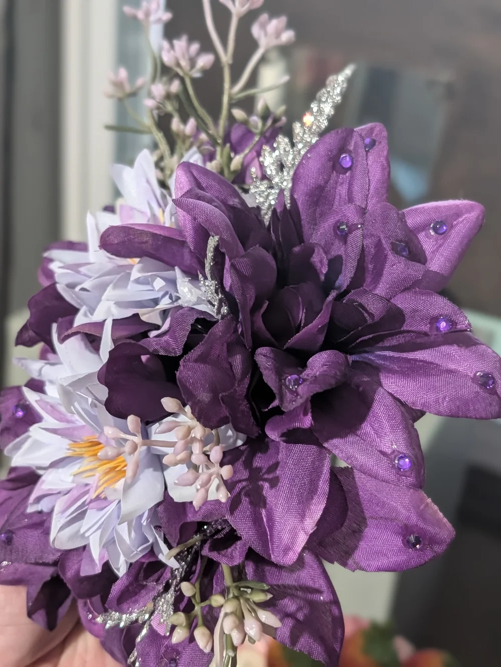 Handmade Purple And Silver Sparkly ✨ Hair Flower Clip